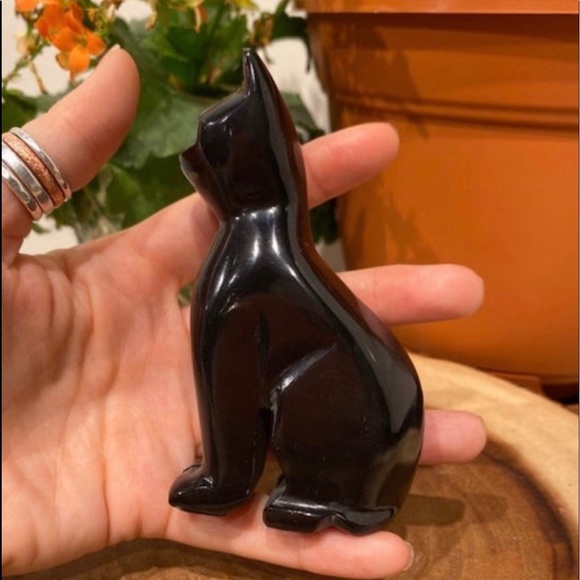 Black Onyx 4" Cat Carving, Stone Carving, Carved Kitty, Carved Cat, Onyx Carving - Picture 1 of 9